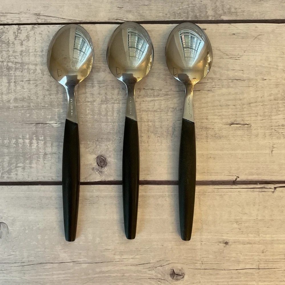 Marcrest Ebony Elegance Stainless 3 Oval Place Soup Spoon Starburst‎ Japan